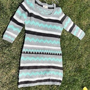 Gray and Mint Patterned Kids Dress